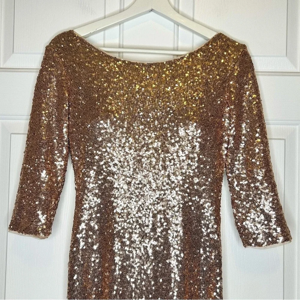 Christina Wu Rose Gold Sequin Formal Gown Evening Dress Party 2 - Picture 4 of 7